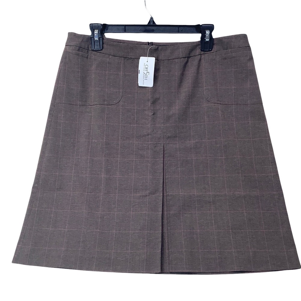 NWT Folio New York Skirt Size 14 stretch brown pink plaid front pleat new